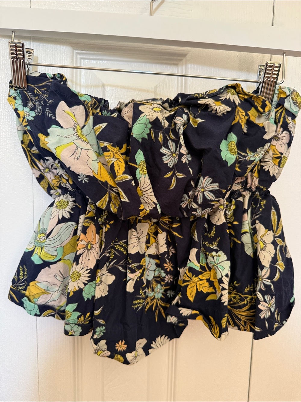Anthropologie Navy Floral Off-Shoulder Peplum Camisole